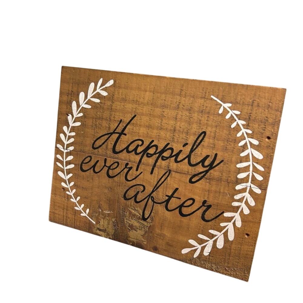 Rustic Wedding Decor Wooden Sign Plaque Happily Ever After Shabby Chic 9"x7"